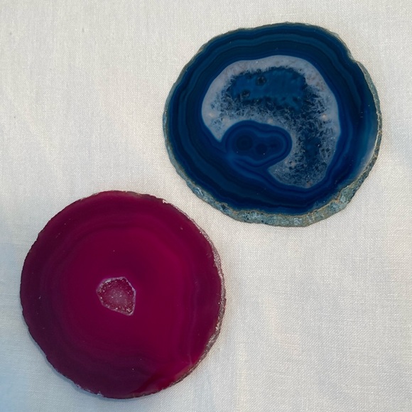 Blue and Pink Agate Coasters with cork pads - Picture 1 of 11